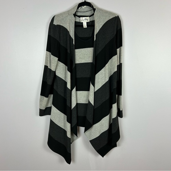 Joseph Ribkoff Black and Gray Waterfall 2 Piece Tank Top Cardigan Set Size 12 - Picture 2 of 13